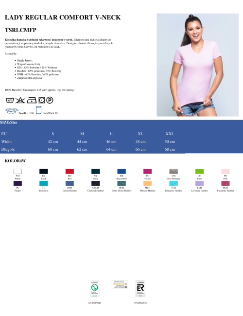 Koszulka damska tsrl cmfp lady comfort v-neck turkusowy Jhk
