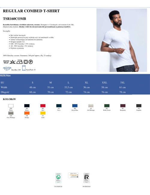 Herren TSR 160 Regular gekämmtes T-Shirt rot Jhk