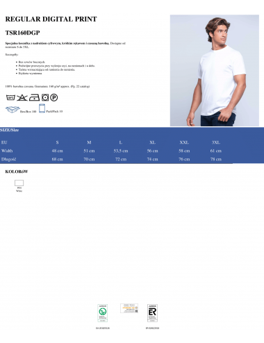 Koszulka męska tsr 160 dgp-dtg druk cyfrowy wh white Jhk