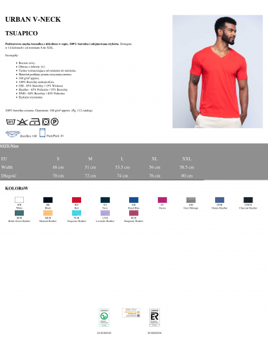 Tsua Pico Urban V-Ausschnitt Herren T-Shirt Rot JHK