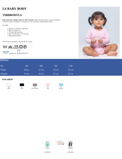 Kinder tsrb baby body ls t-shirt rosa Jhk