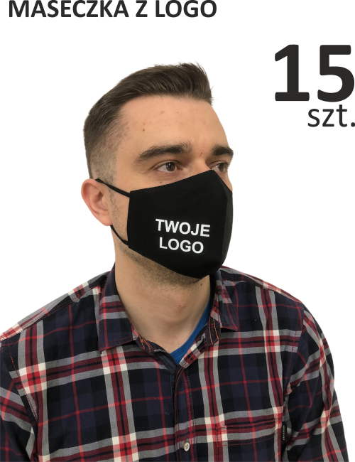 Werbemaske mit Logo, schwarz, 15 Stück