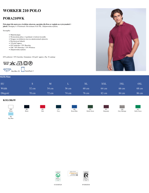 Koszulka polo męska polo pora 210 wk wh white Jhk