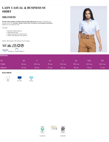 Koszula damska shl oxf ss wh white Jhk