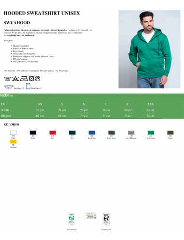 Bluza dresowa męska swua hood sweatshirt butelkowa zieleń Jhk