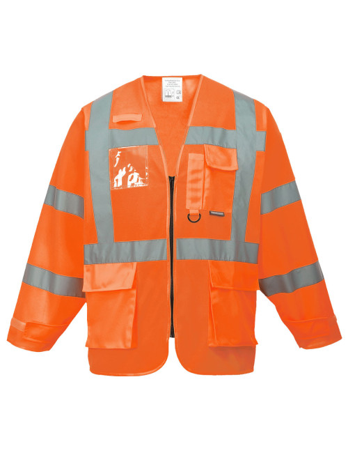 Orangefarbene Portwest-Warnweste mit Ärmeln