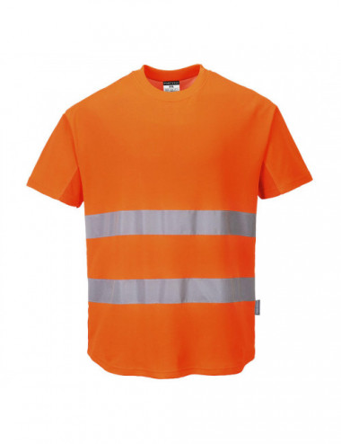 Orangefarbenes Portwest-T-Shirt mit hoher Sichtbarkeit und Mesh-Einsätzen