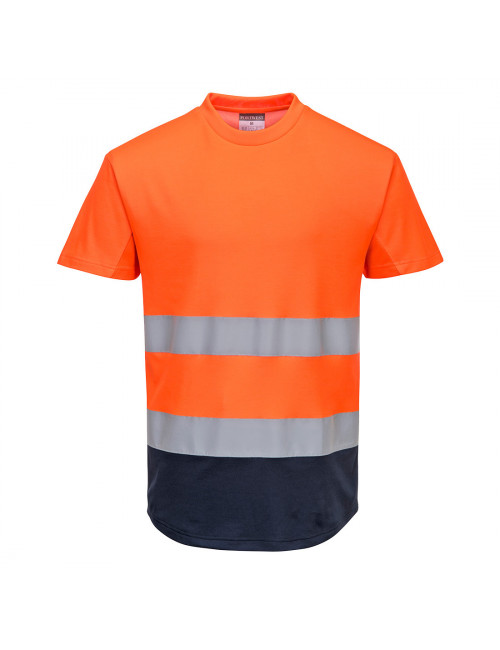 Dwukolorowy t-shirt siatkowy pomarańczowo/granatowy Portwest