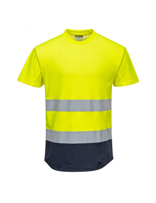 Dwukolorowy t-shirt siatkowy żółto/granatowy Portwest