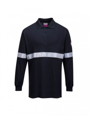 Flame retardant anti static long sleeve polo with reflective tape navy Portwest