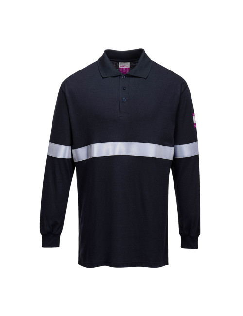 Flame retardant anti static long sleeve polo with reflective tape navy Portwest
