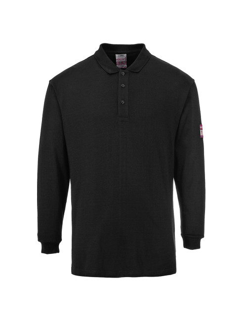 Long sleeve polo shirt, flame retardant, anti static black Portwest