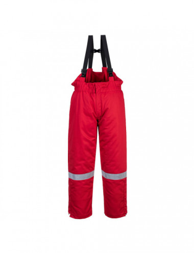 Zimowe spodnie trudnopalne i antystatyczne na szelkach czerwony Portwest