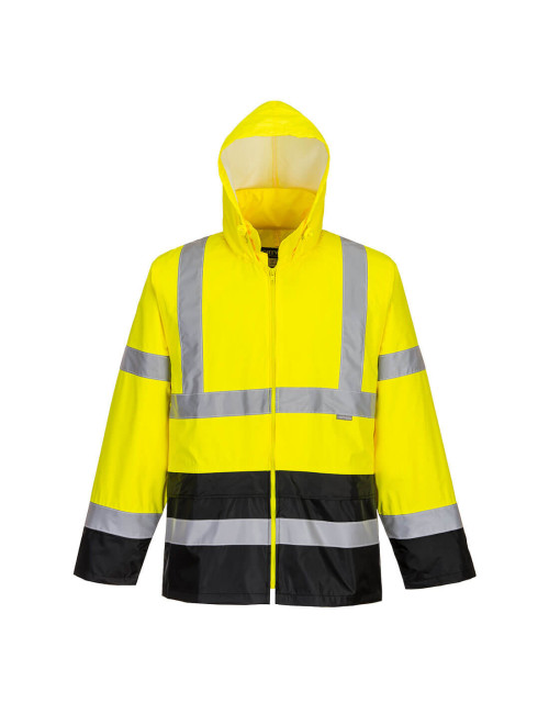 Klassische gelb/schwarze Warn-Regenjacke von Portwest