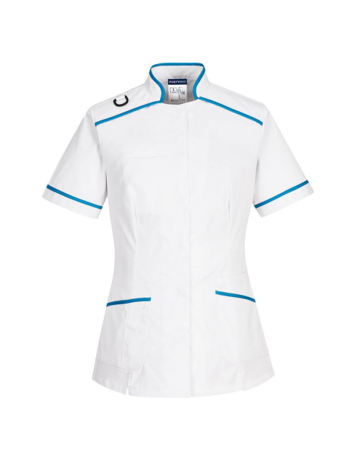 Medical tunic white/teal Portwest