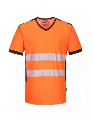 PW3 Warn-T-Shirt mit V-Ausschnitt Orange/Schwarz Portwest