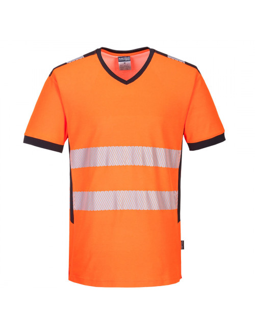 T-shirt ostrzegawczy pw3 z dekoltem w szpic pomarańczowo/czarny Portwest
