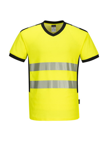 T-shirt ostrzegawczy pw3 z dekoltem w szpic żółto/czarny Portwest