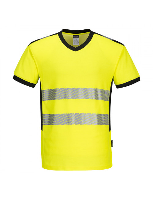 T-shirt ostrzegawczy pw3 z dekoltem w szpic żółto/czarny Portwest