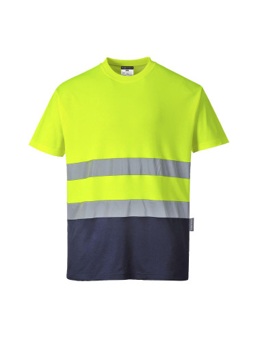 Cotton comfort two-tone hi-vis t-shirt yellow/navy Portwest