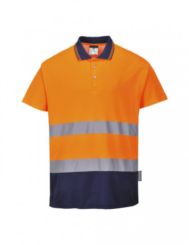 Zweifarbiges Komfort-Poloshirt aus Baumwolle, Orange/Marineblau, Portwest