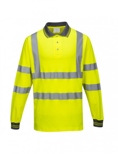 Koszulka polo ostrzegawcza cotton comfort z długimi rękawami żółty Portwest