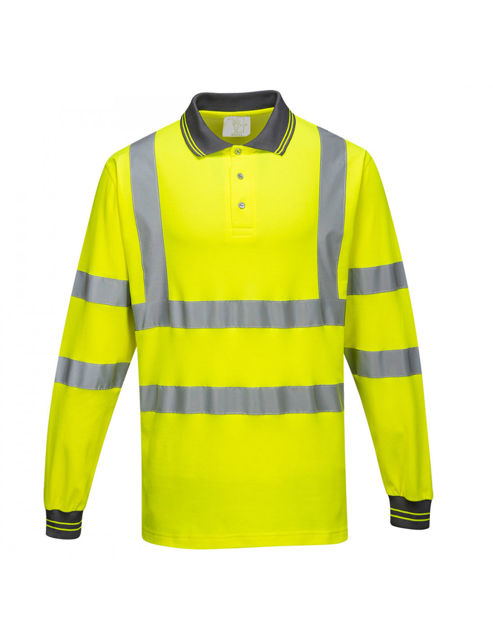 Warnendes Komfort-Poloshirt aus Baumwolle mit langen Ärmeln, gelb Portwest