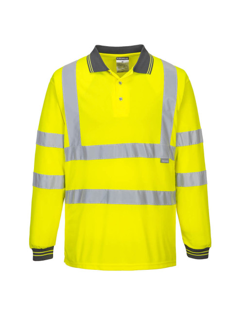 Hi-vis long sleeve polo shirt yellow Portwest