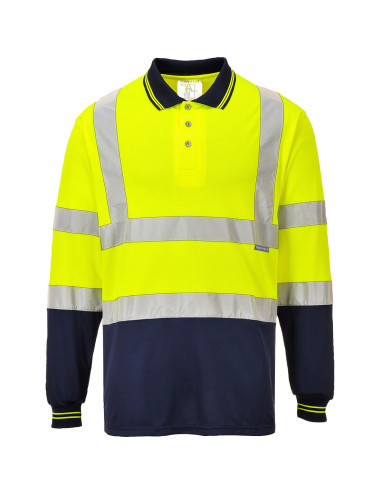 Zweifarbiges Langarm-Poloshirt in Gelb/Marine Portwest