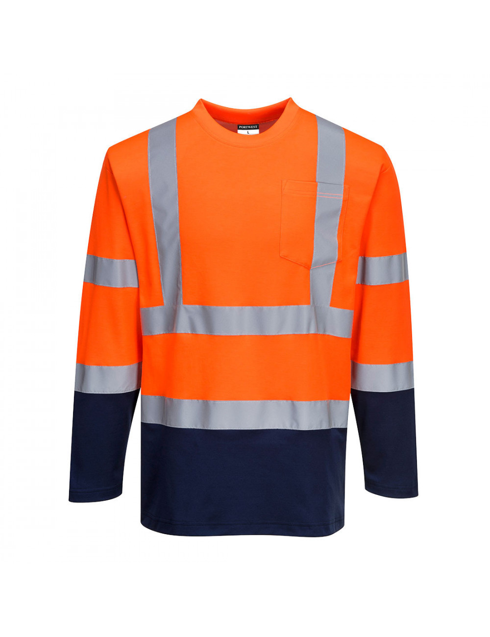 Dwukolorowa koszulka t-shirt cotton comfort z długimi rękawami pomarańczowo/granatowy Portwest
