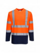 Zweifarbiges Komfort-T-Shirt aus Baumwolle mit langen Ärmeln, Orange/Marineblau, Portwest