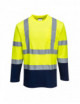 Zweifarbiges Komfort-T-Shirt aus Baumwolle mit langen Ärmeln, Gelb/Marineblau, Portwest