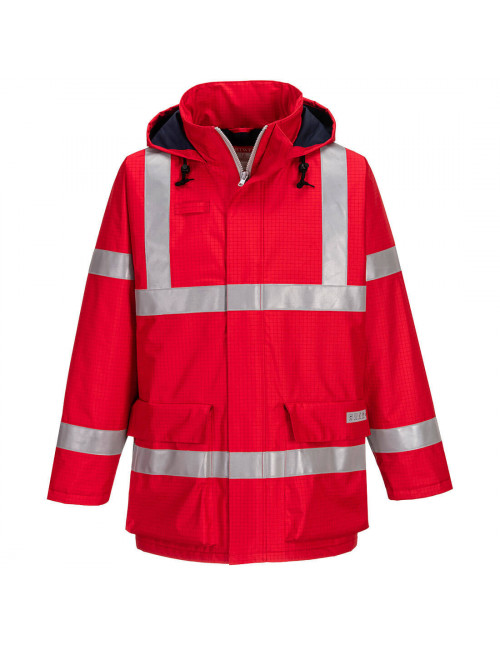 Antistatische, flammhemmende und regenfeste Bizflame-Jacke in Rot von Portwest