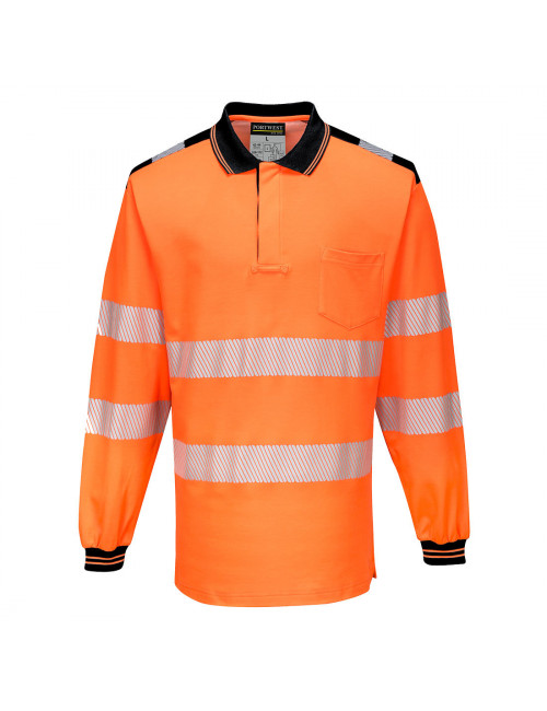 Koszulka ostrzegawcza polo pw3 z długim rękawem pomarańczowo/czarny Portwest