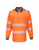 2PW3 Langarm-Warnpoloshirt Orange/Marineblau Portwest