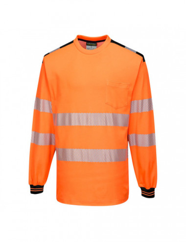 PW3 Langarm-Warn-T-Shirt orange/schwarz Portwest