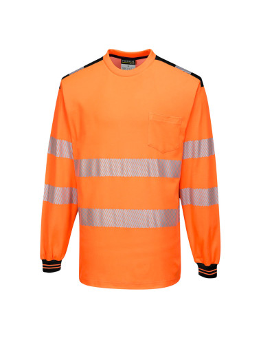 PW3 Langarm-Warn-T-Shirt orange/schwarz Portwest