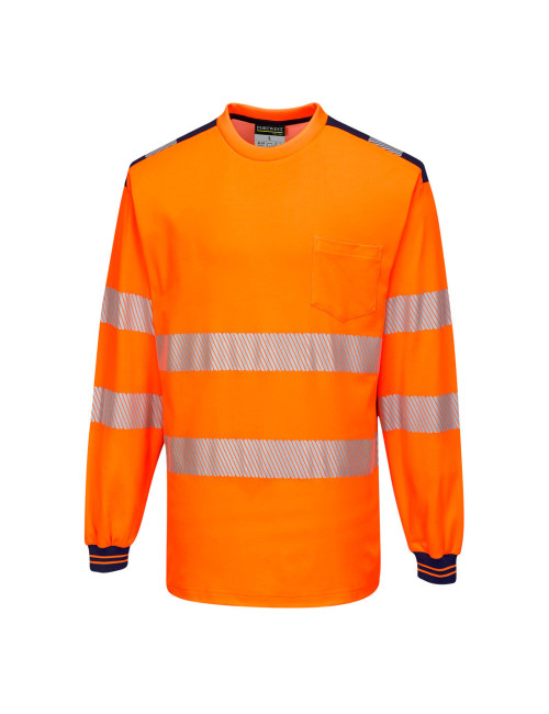 PW3 Langarm-Warn-T-Shirt orange/marineblau Portwest
