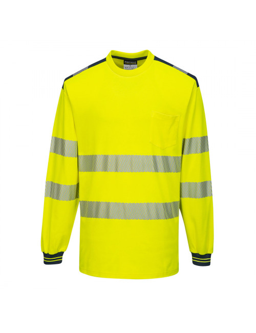 T-shirt ostrzegawczy pw3 z długim rękawem żółto/granatowy Portwest
