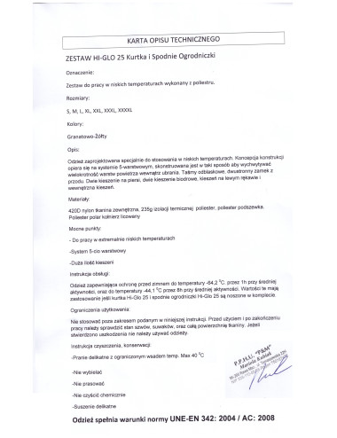 Kleidung Hi-Glo 25 Jacke für Kühllagerung -64,2 Grad