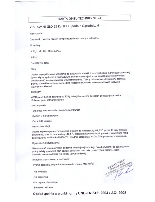 Odzież kurtka długa do mroźni i chłodni Hi-Glo 40 do -83,3 Goldfreeze