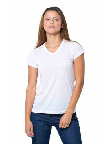 Women`s t-shirt sublimation subli comfort v-neck lady white efficient Jhk