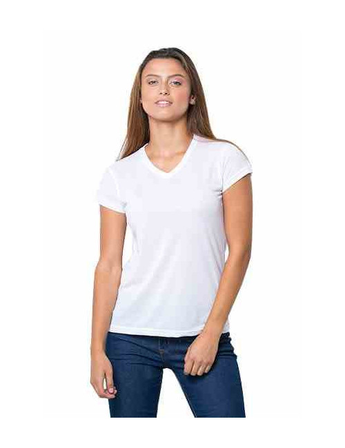 Damen-Sublimations-T-Shirt Subli Comfort V-Ausschnitt Lady weiß effizient JHK