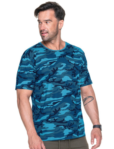 Karminrot geschnittenes Herren-T-Shirt CAMO BLUE CAMO mit Stickdruck