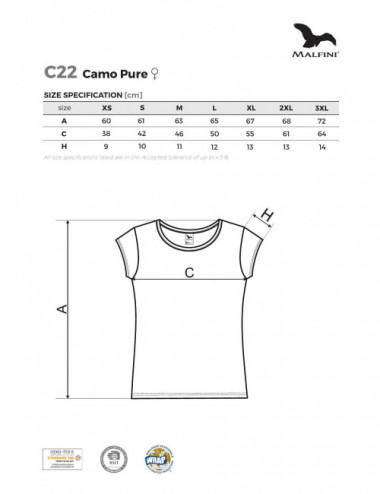 Damen-T-Shirt „Camo Pure C22 Camouflage Petrol“ von Adler Malfini®