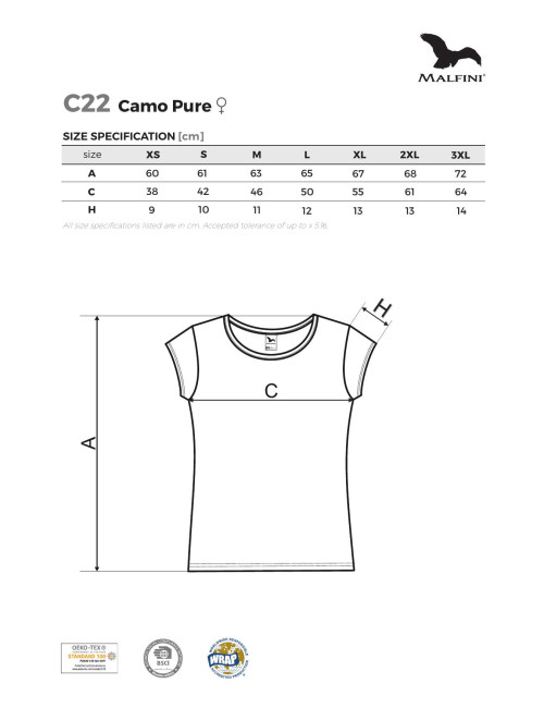 Damen-T-Shirt „Camo Pure C22 Camouflage Petrol“ von Adler Malfini®