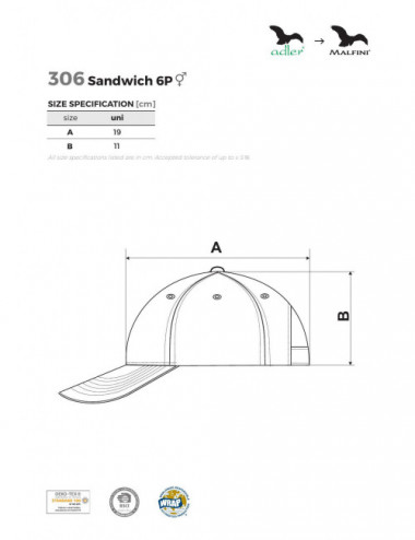 Unisex-Sandwichkappe 6p 306 grau grau Adler Malfini®