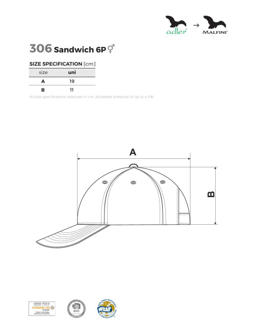 Unisex-Sandwichkappe 6p 306 grau grau Adler Malfini®