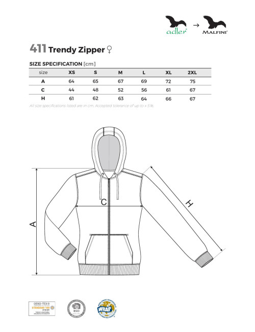 Women`s trendy zipper sweatshirt 411 light gray melange Adler Malfini®