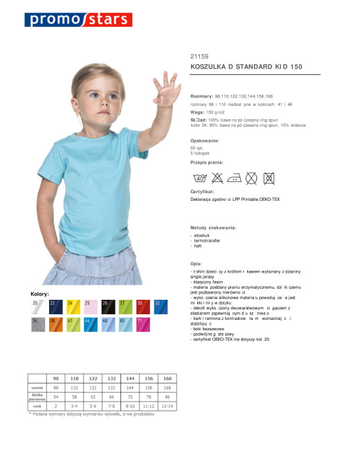 Kinder-T-Shirt Standard Kid 150 hellblau Promostars